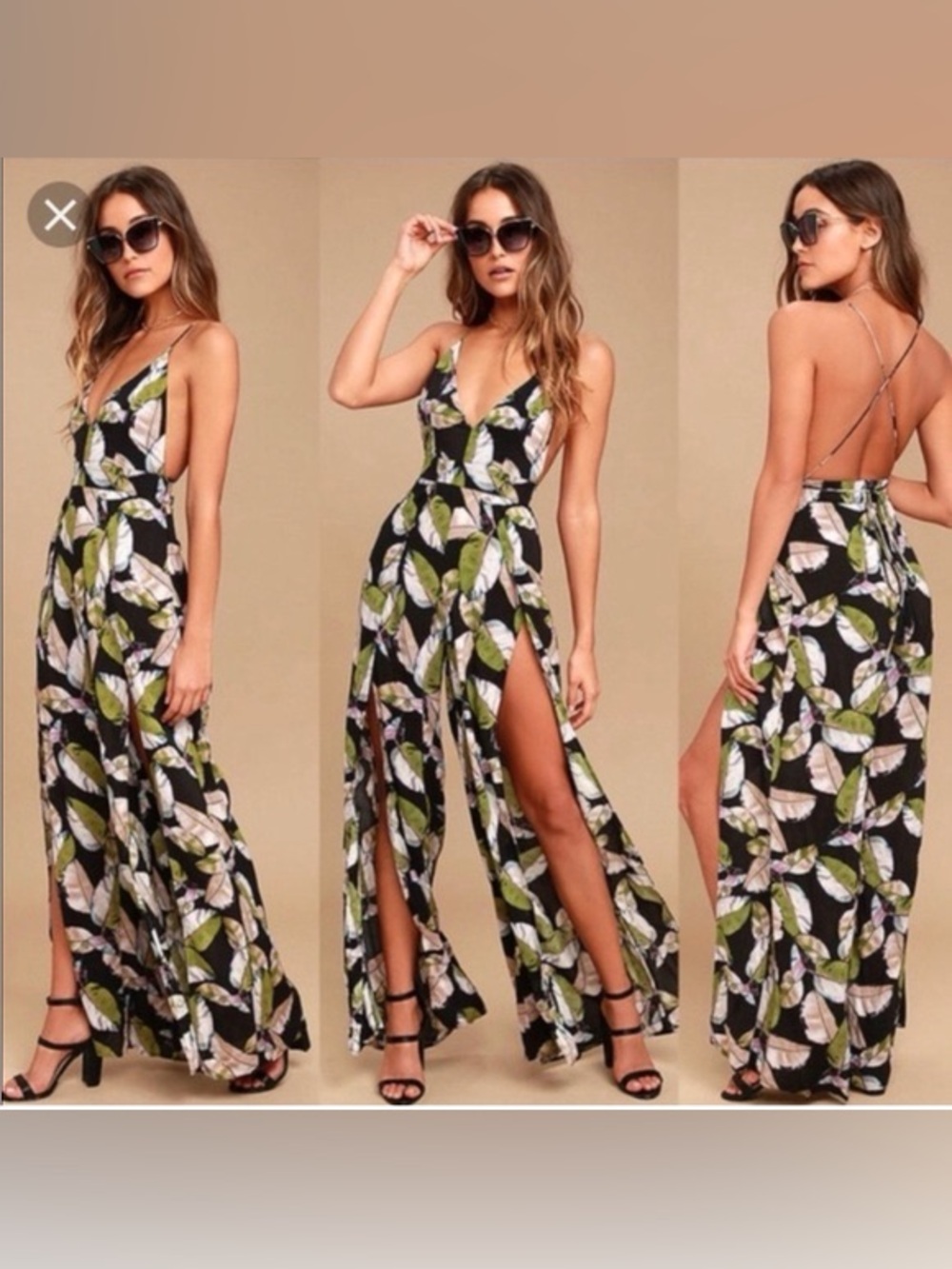 Lulus San Tropez Black Floral Print Sleeveless Wide-Leg Jumpsuit Medium